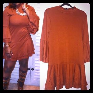 Burnt Orange Layered Ruffle Dress